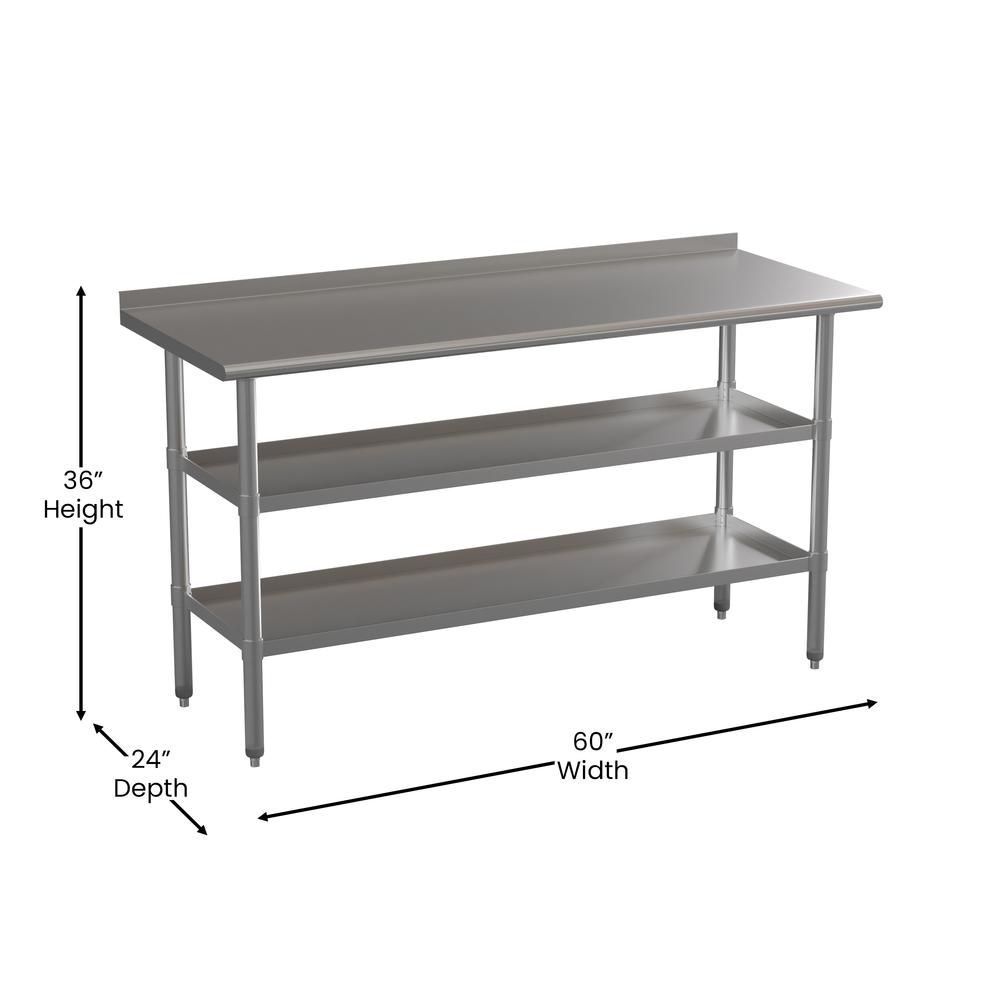 Stainless Steel 18 Gauge Work Table with 1.5" Backsplash and 2 Undershelves. Picture 5