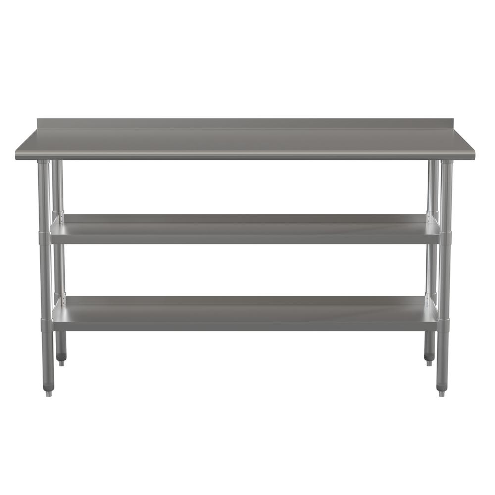 Stainless Steel 18 Gauge Work Table with 1.5" Backsplash and 2 Undershelves. Picture 8