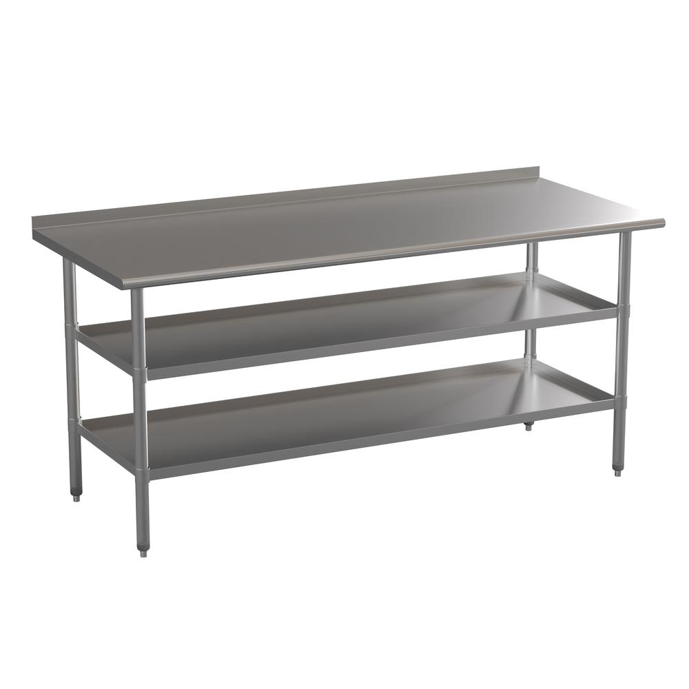 l Stainless Steel 18 Gauge Work Table with 1.5" Backsplash and 2 Undershelves. Picture 1