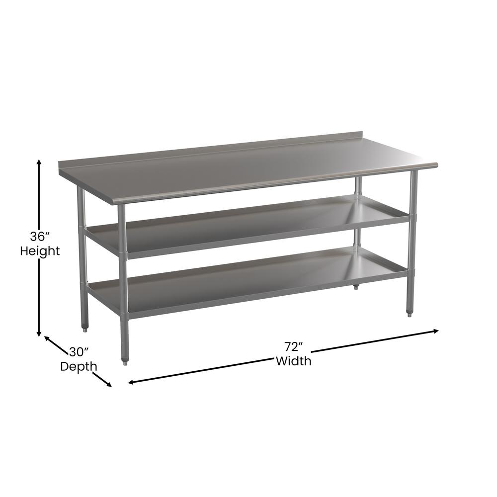 l Stainless Steel 18 Gauge Work Table with 1.5" Backsplash and 2 Undershelves. Picture 5