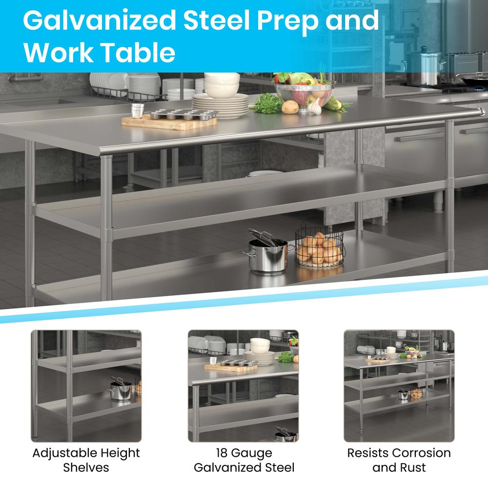 l Stainless Steel 18 Gauge Work Table with 1.5" Backsplash and 2 Undershelves. Picture 4