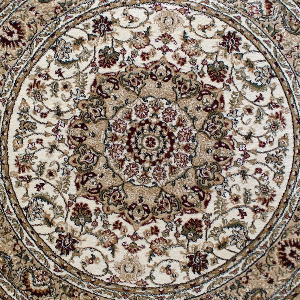 Persian 4x4 Ivory Round Area Rug-Olefin Rug with Jute Backing. Picture 7