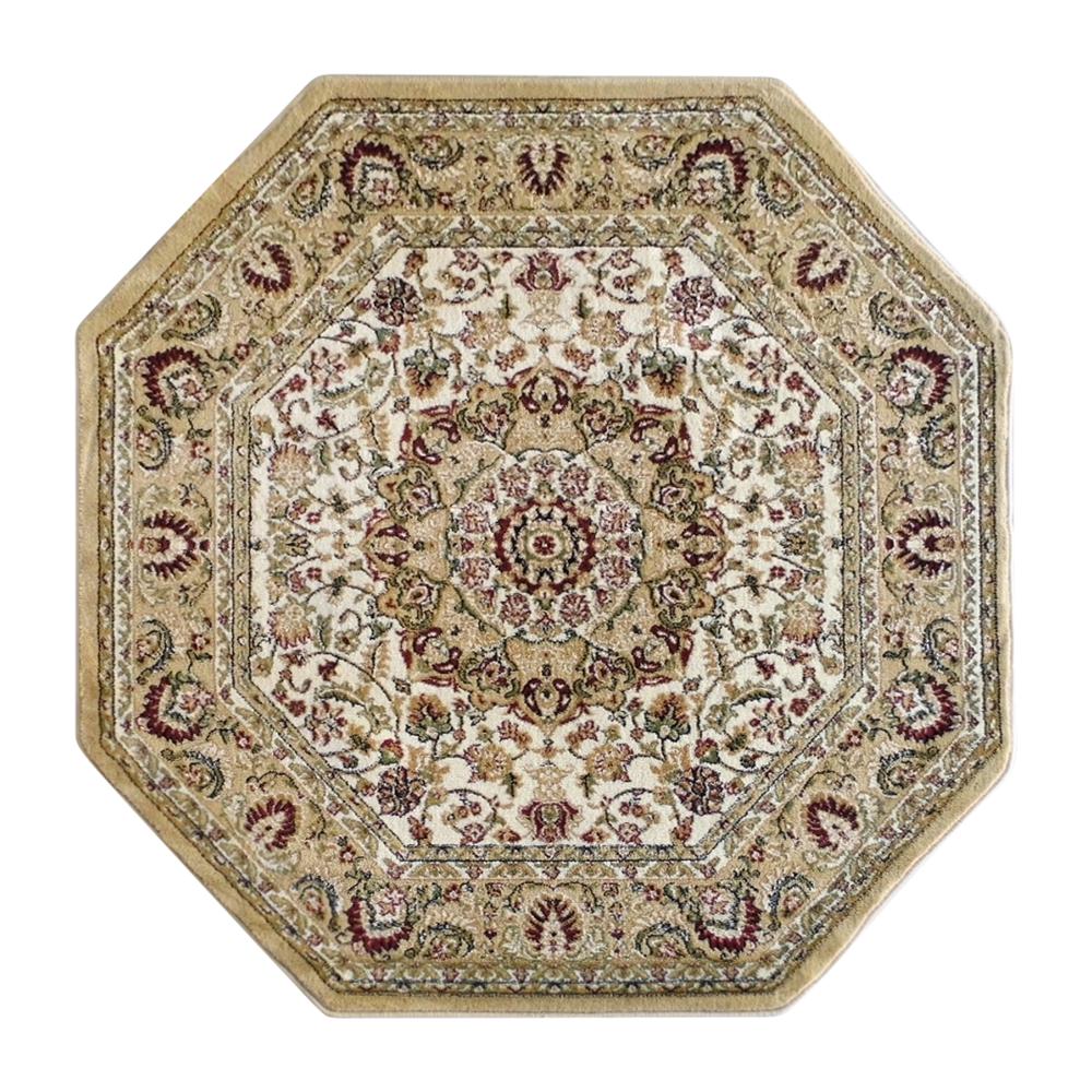 Mersin Collection Persian Style 5x5 Ivory Octagon Area Rug-Olefin Rug with Jute Backing-Hallway, Entryway, Bedroom, Living Room. Picture 1