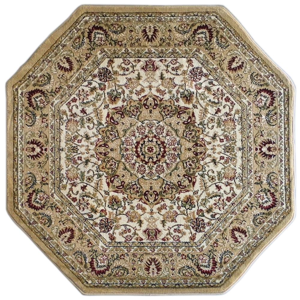 Persian 4x4 Ivory Octagon Area Rug-Olefin Rug with Jute Backing. Picture 1