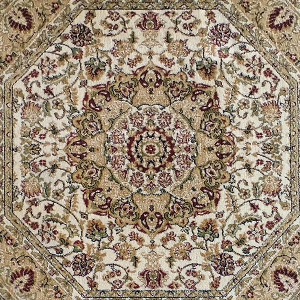 Persian 4x4 Ivory Octagon Area Rug-Olefin Rug with Jute Backing. Picture 7