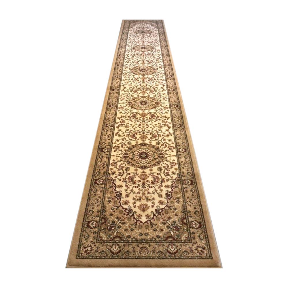 Mersin Collection Persian Style 3' x 20' Ivory Area Rug - Olefin Rug with Jute Backing - Hallway, Entryway, Bedroom, Living Room. Picture 1