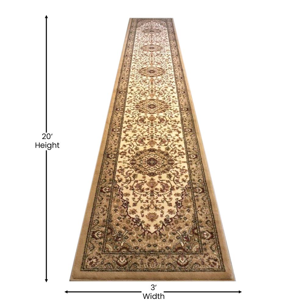 Mersin Collection Persian Style 3' x 20' Ivory Area Rug - Olefin Rug with Jute Backing - Hallway, Entryway, Bedroom, Living Room. Picture 4