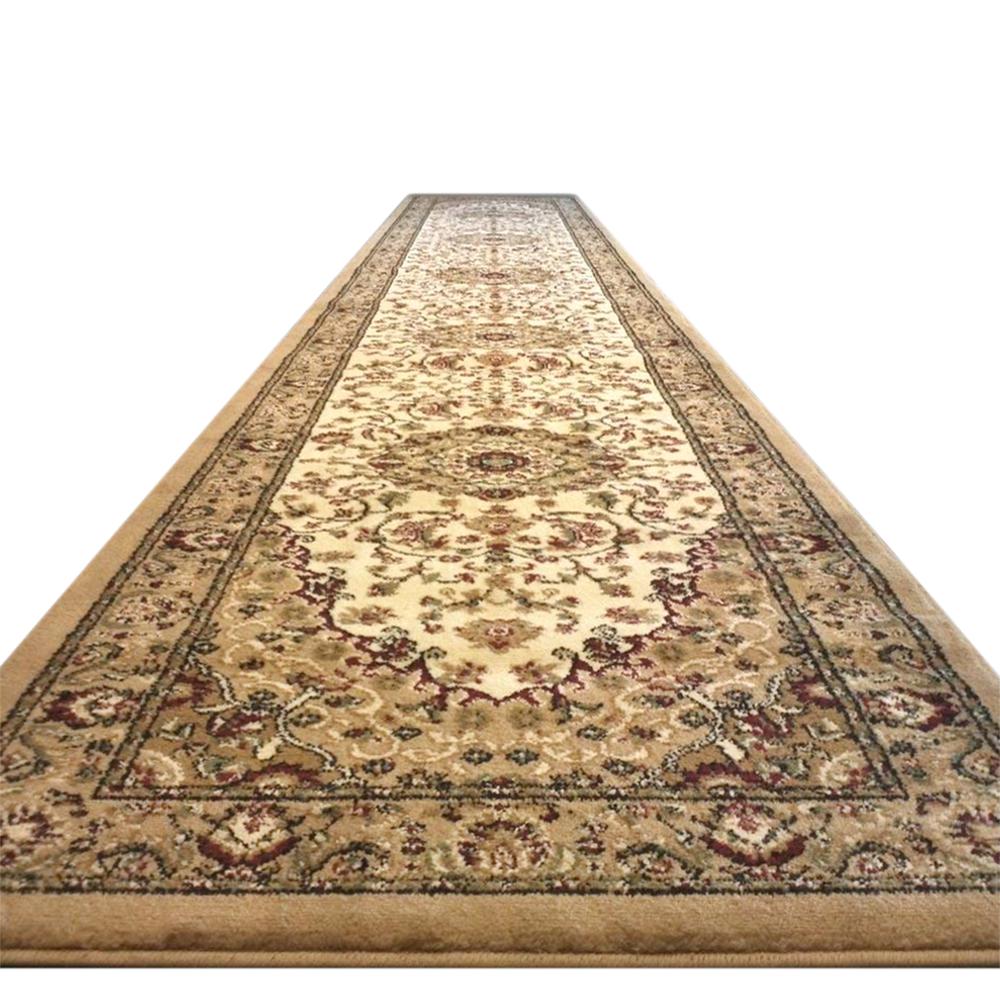 Mersin Collection Persian Style 3' x 20' Ivory Area Rug - Olefin Rug with Jute Backing - Hallway, Entryway, Bedroom, Living Room. Picture 5