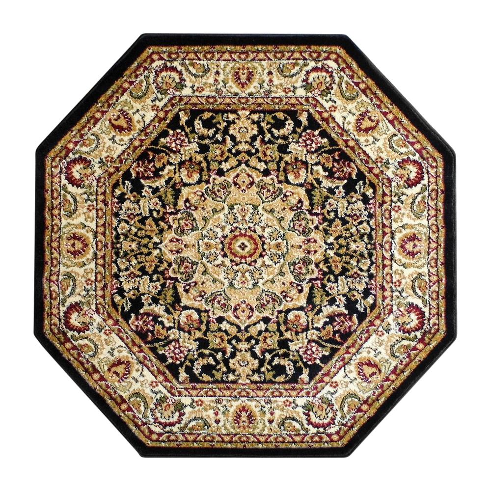 Persian 5x5 Black Octagon Area Rug-Olefin Rug with Jute Backing. Picture 1