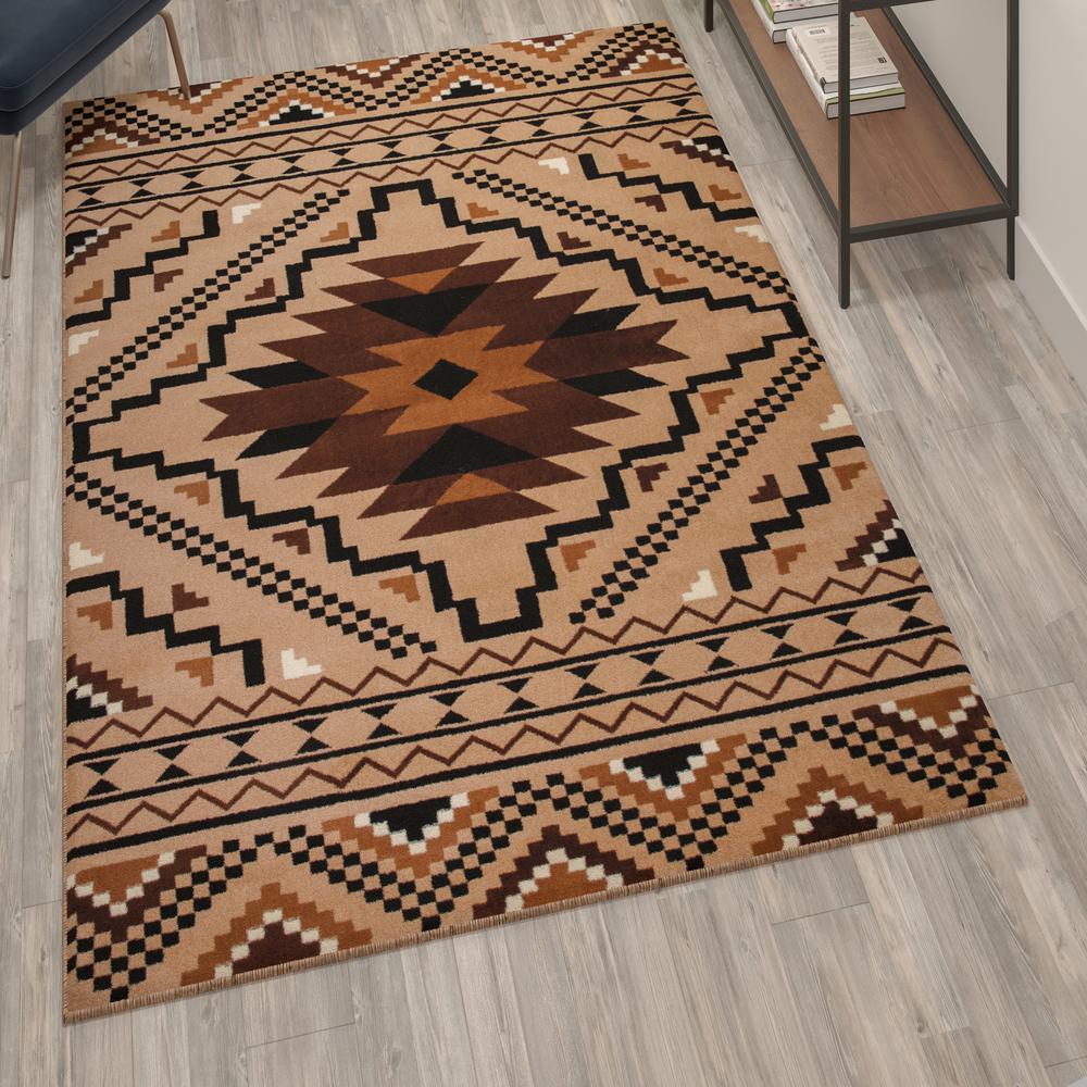Southwestern 5' x 7' Brown Area Rug - Olefin Rug with Cotton Backing. Picture 6
