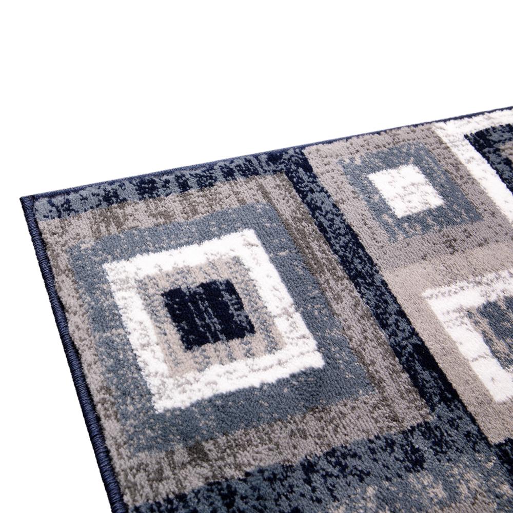 Geometric 2' x 7' Blue, Grey, and White Olefin Area Rug with Cotton Backing. Picture 8