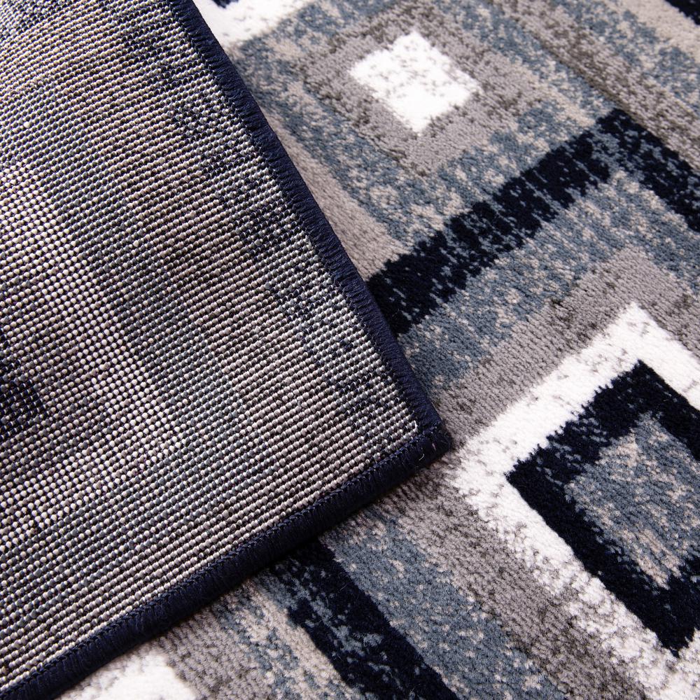 Geometric 2' x 7' Blue, Grey, and White Olefin Area Rug with Cotton Backing. Picture 9