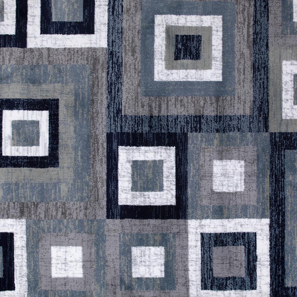 Geometric 5' x 7' Blue, Grey, and White Olefin Area Rug with Cotton Backing. Picture 10