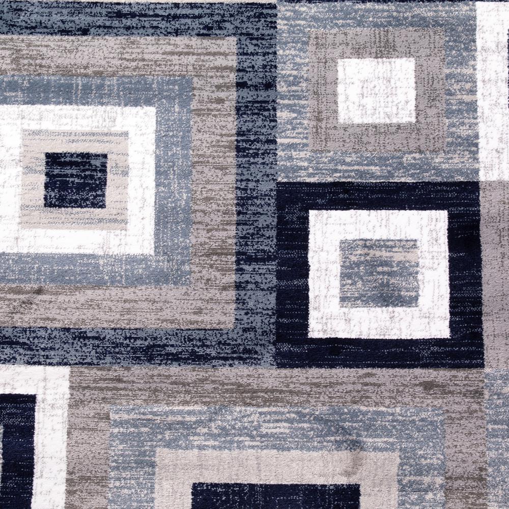 Geometric 5' x 5' Blue, Grey, and White Round Olefin Area Rug. Picture 10