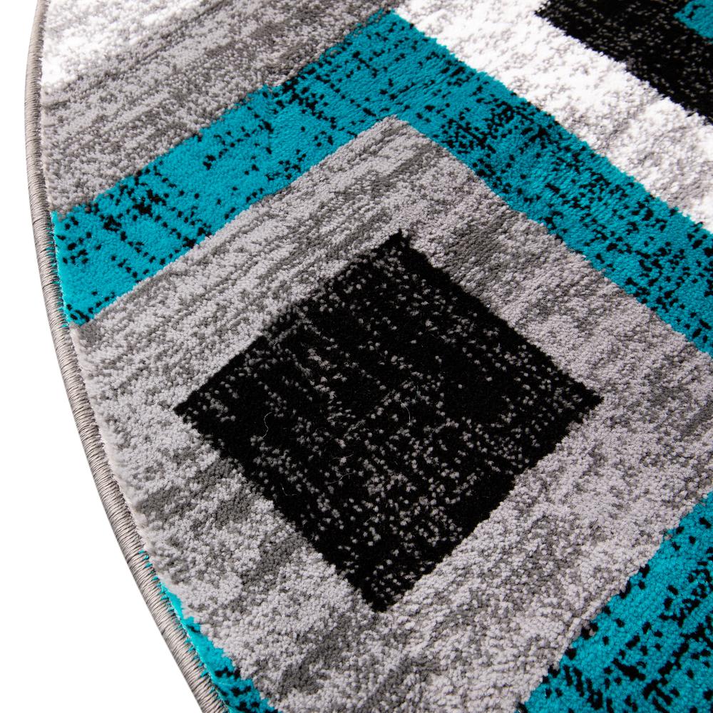 Geometric 5' x 5' Turquoise, Grey, and White Round Olefin Area Rug. Picture 8