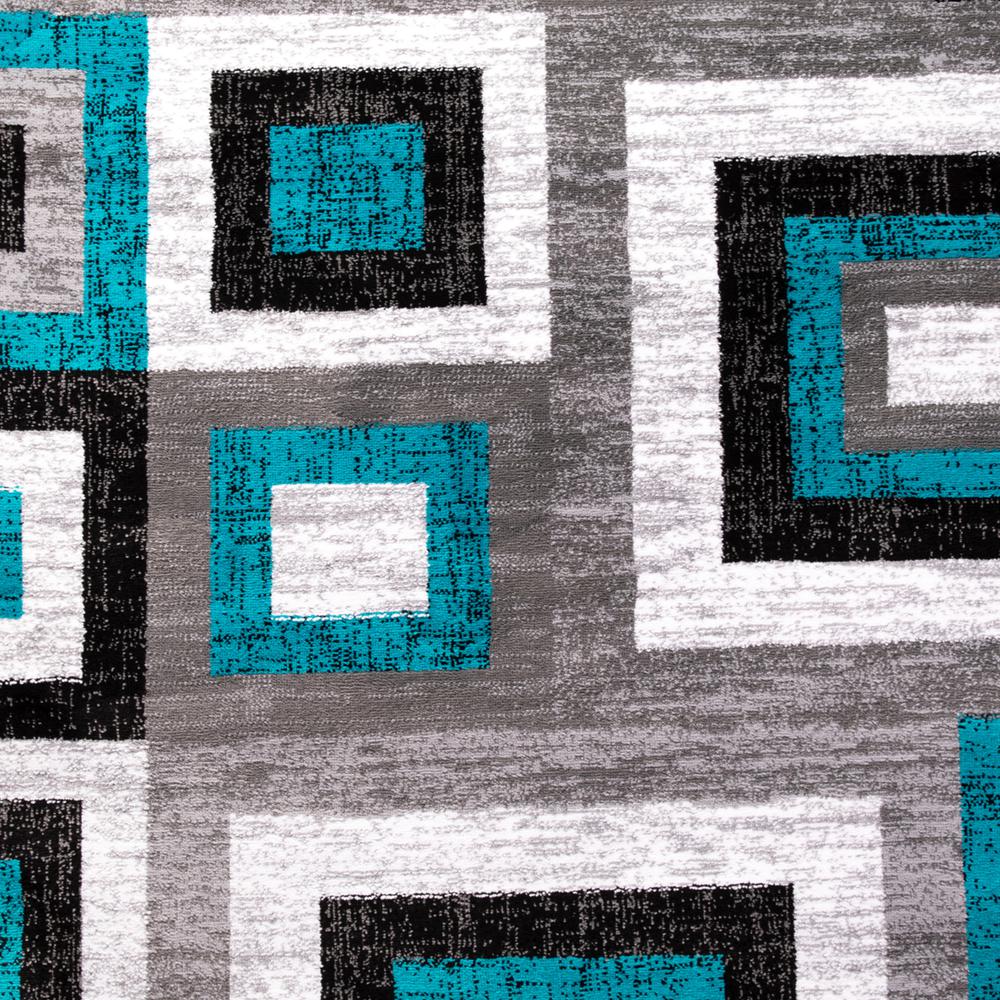 Geometric 5' x 5' Turquoise, Grey, and White Round Olefin Area Rug. Picture 10