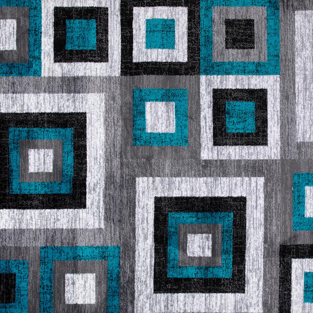 Geometric 6' x 9' Turquoise, Grey, and White Olefin Area Rug with Cotton Backing. Picture 2