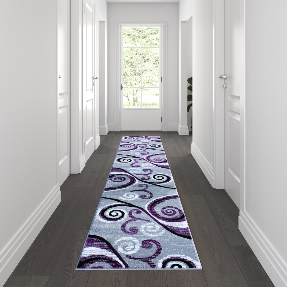 2' x 11' Purple Abstract Area Rug - Olefin Rug with Jute Backing. Picture 2