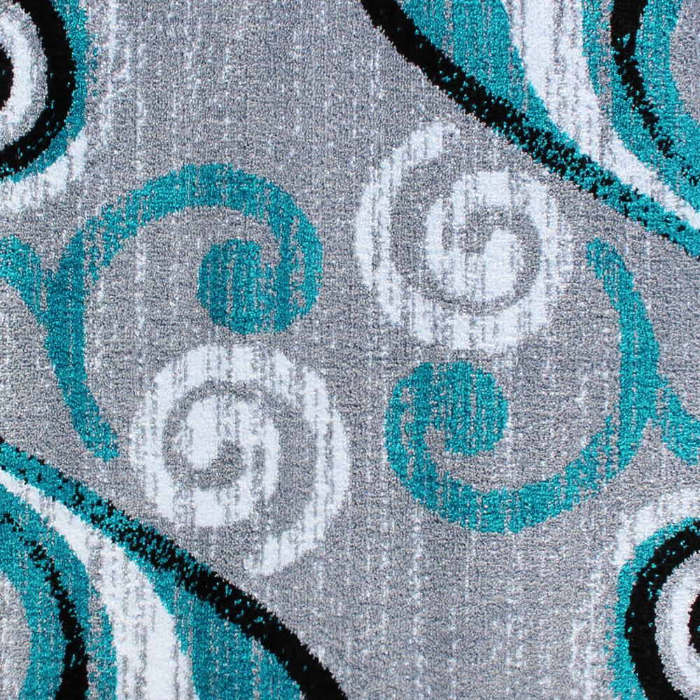 2' x 11' Turquoise Abstract Area Rug - Olefin Rug with Jute Backing. Picture 6