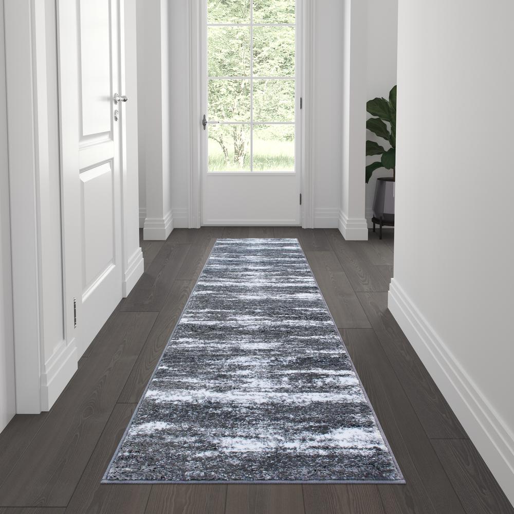 Valli Collection 2' x 7' Purple Abstract Area Rug - Olefin Rug with Jute Backing - Hallway, Entryway, Bedroom, Living Room. Picture 2