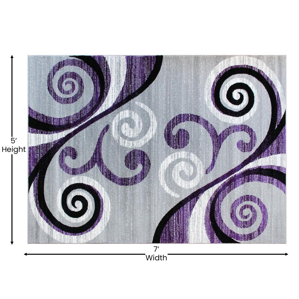 5' x 7' Purple Abstract Area Rug - Olefin Rug with Jute Backing. Picture 4