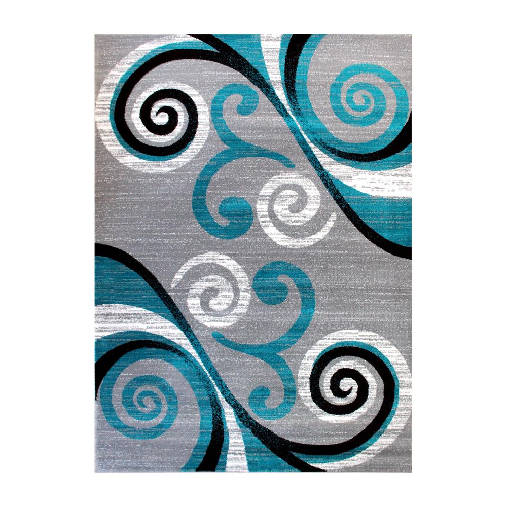 6' x 9' Turquoise Abstract Area Rug - Olefin Rug with Jute Backing. Picture 1