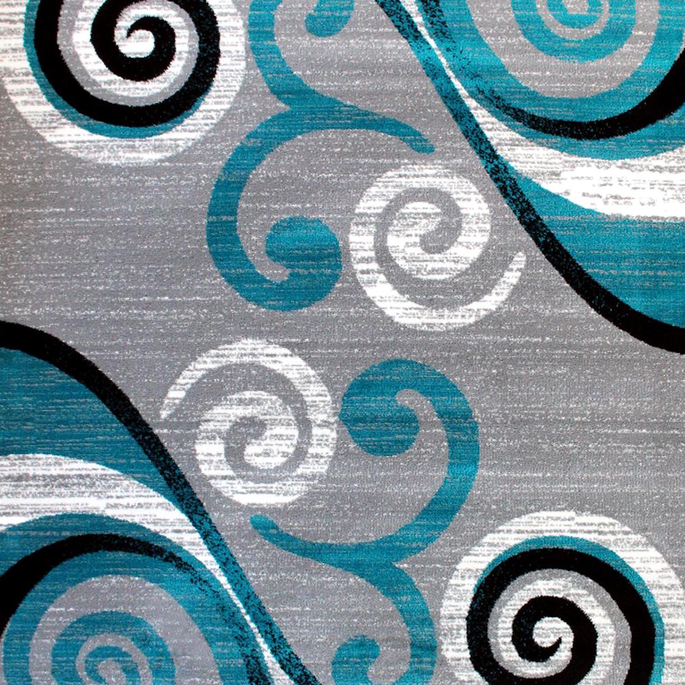 6' x 9' Turquoise Abstract Area Rug - Olefin Rug with Jute Backing. Picture 6