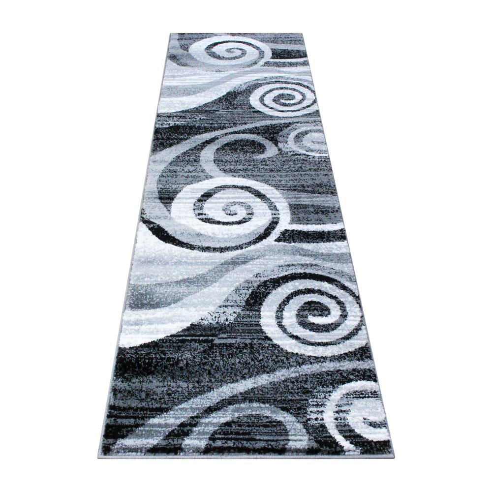 2' x 7' Gray Swirl Olefin Area Rug for Entryway, Living Room, Bedroom. Picture 1