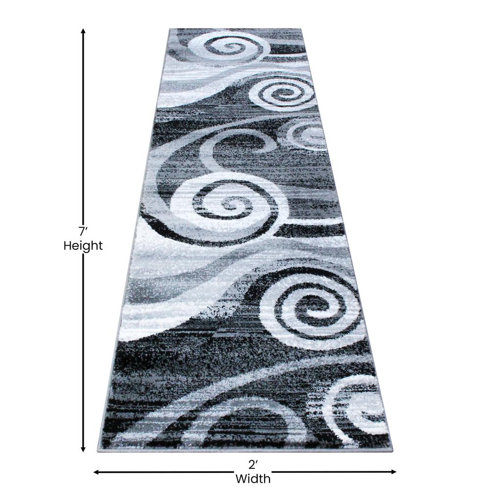 2' x 7' Gray Swirl Olefin Area Rug for Entryway, Living Room, Bedroom. Picture 4