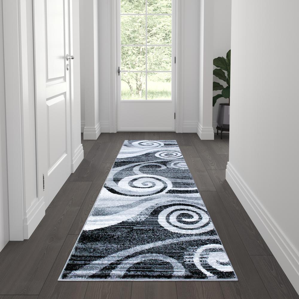 2' x 7' Gray Swirl Olefin Area Rug for Entryway, Living Room, Bedroom. Picture 2