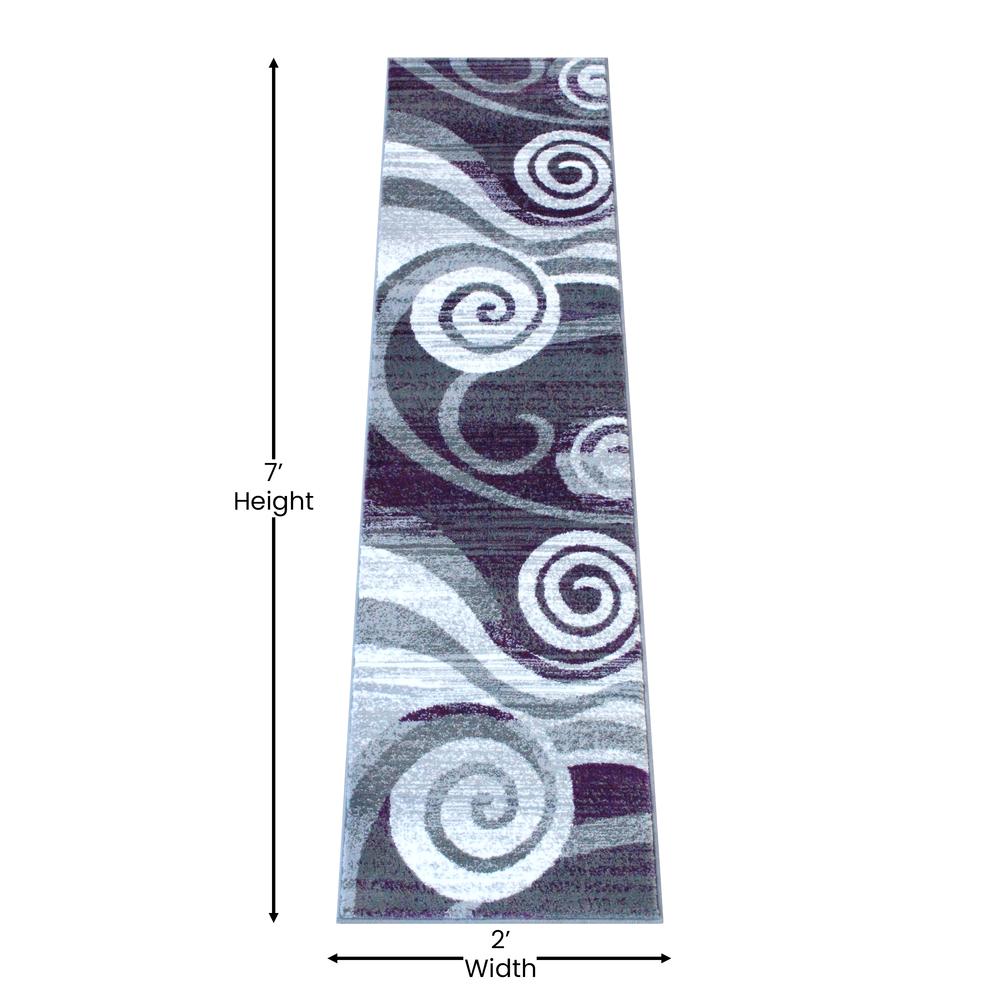 2' x 7' Purple Swirl Olefin Area Rug for Entryway, Living Room, Bedroom. Picture 4
