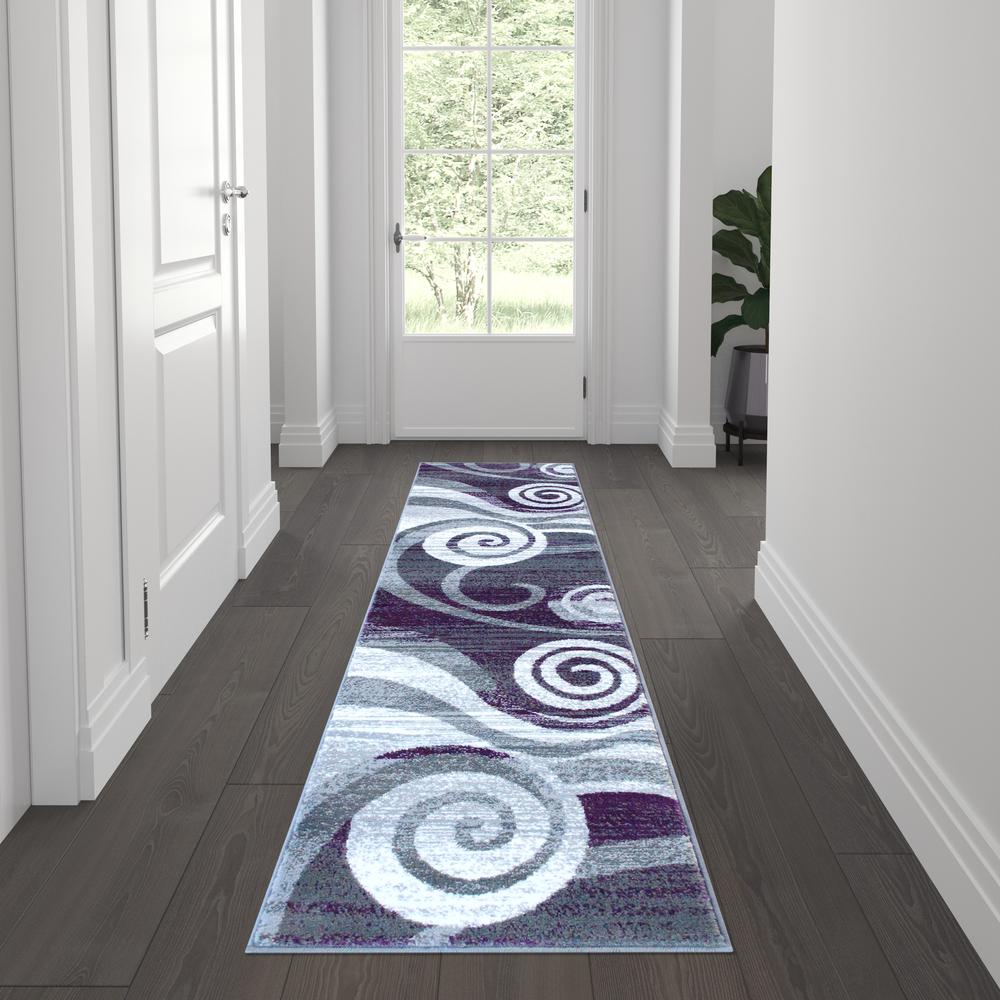 2' x 7' Purple Swirl Olefin Area Rug for Entryway, Living Room, Bedroom. Picture 2