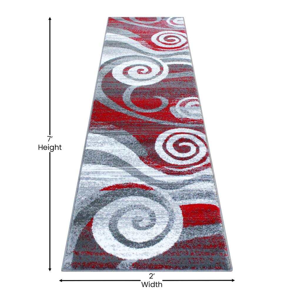 2' x 7' Red Swirl Olefin Area Rug for Entryway, Living Room, Bedroom. Picture 4