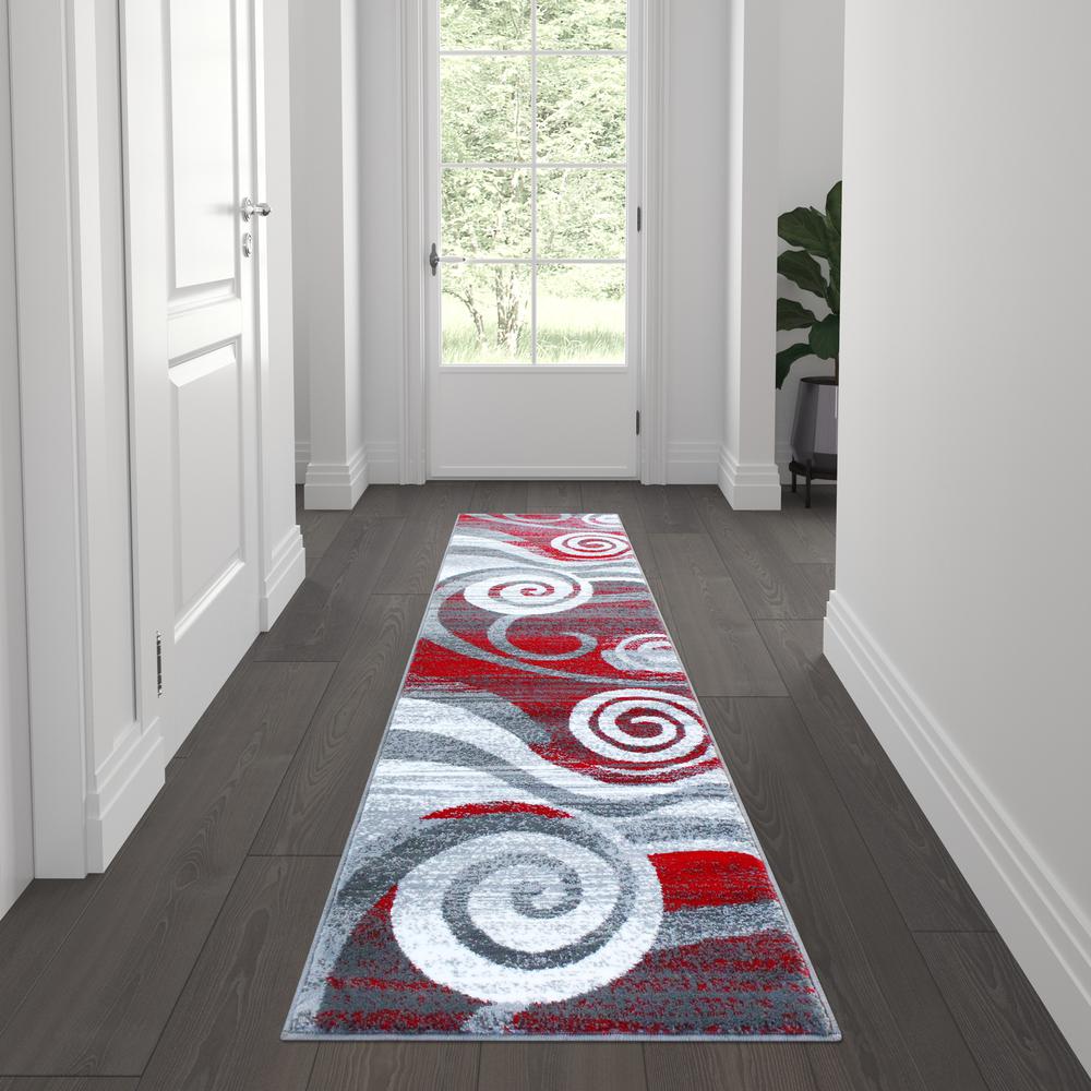 2' x 7' Red Swirl Olefin Area Rug for Entryway, Living Room, Bedroom. Picture 2