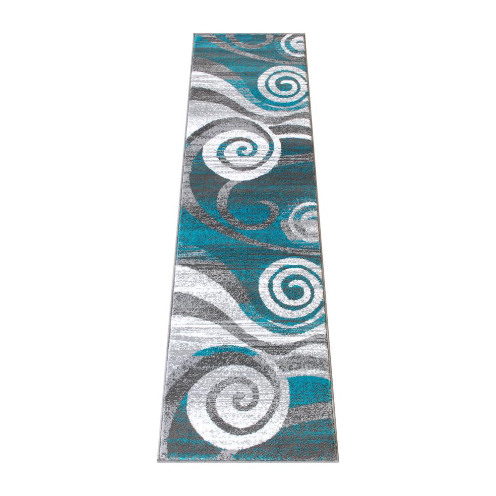 2' x 7' Turquoise Swirl Olefin Area Rug for Entryway, Living Room, Bedroom. Picture 1