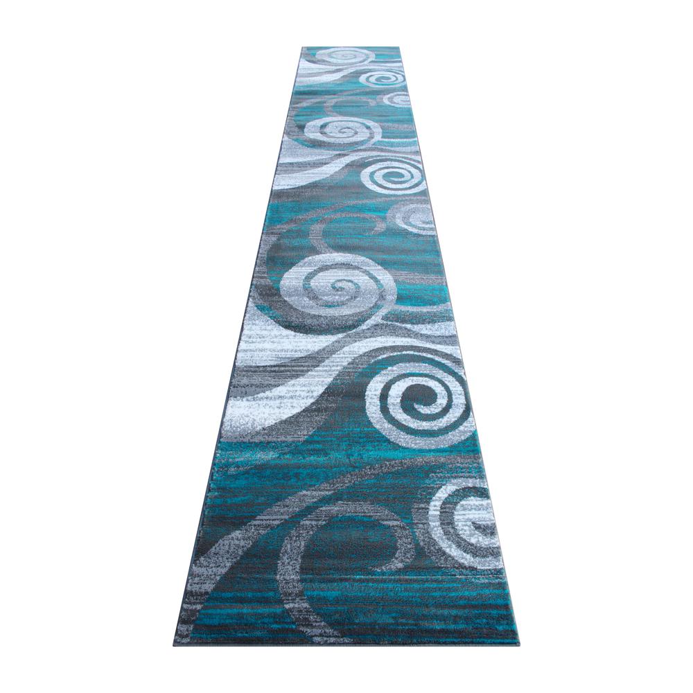 3' x 16' Turquoise Swirl Olefin Area Rug for Entryway, Living Room, Bedroom. Picture 1