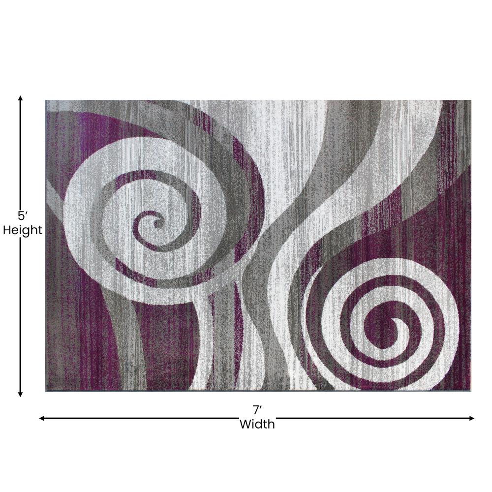 5' x 7' Purple Swirl Olefin Area Rug for Entryway, Living Room, Bedroom. Picture 4