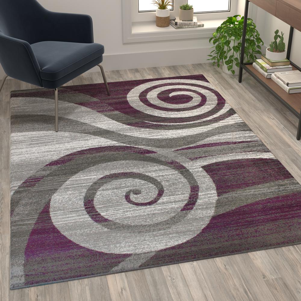 5' x 7' Purple Swirl Olefin Area Rug for Entryway, Living Room, Bedroom. Picture 2