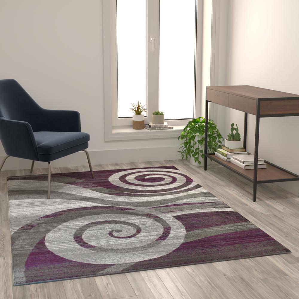 5' x 7' Purple Swirl Olefin Area Rug for Entryway, Living Room, Bedroom. Picture 5