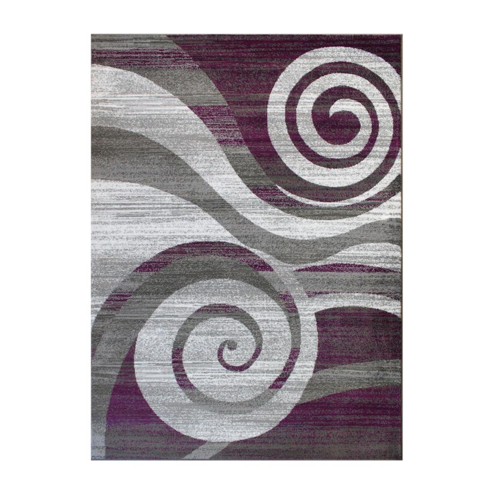 Cirrus Collection 5' x 7' Purple Swirl Patterned Olefin Area Rug with Jute Backing for Entryway, Living Room, Bedroom. The main picture.