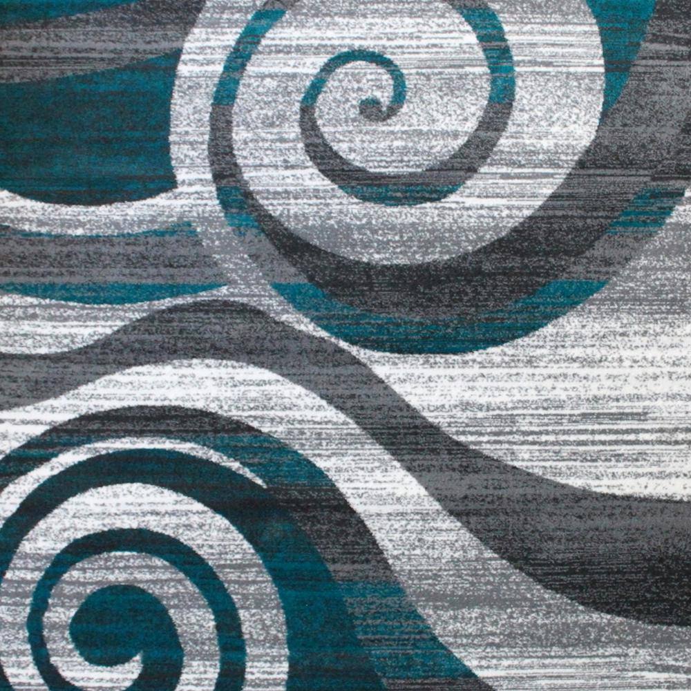 Cirrus Collection 8' x 10' Turquoise Swirl Patterned Olefin Area Rug with Jute Backing for Entryway, Living Room, Bedroom. Picture 7