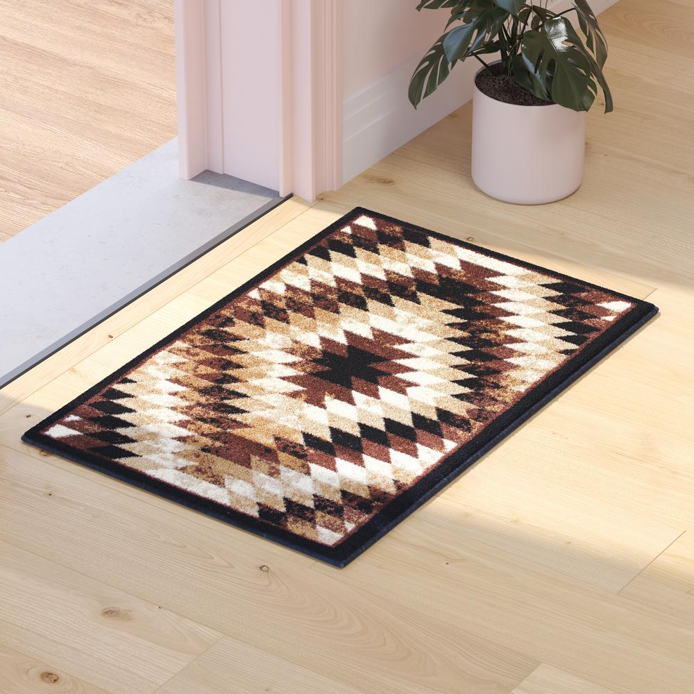 Southwestern 2' x 3' Brown Area Rug - Olefin Rug with Jute Backing. Picture 2