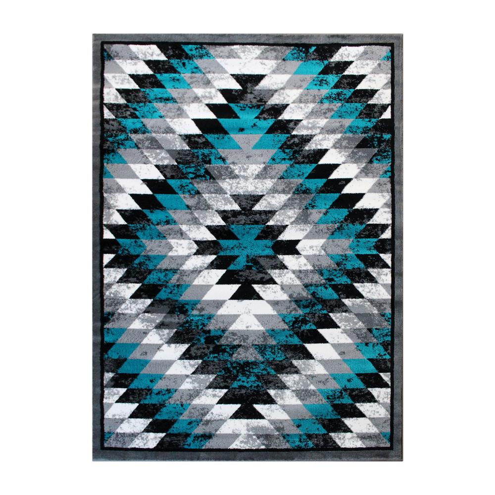 Teagan Collection Southwestern 4' x 5' Turquoise Area Rug - Olefin Rug with Jute Backing - Entryway, Living Room, Bedroom. The main picture.