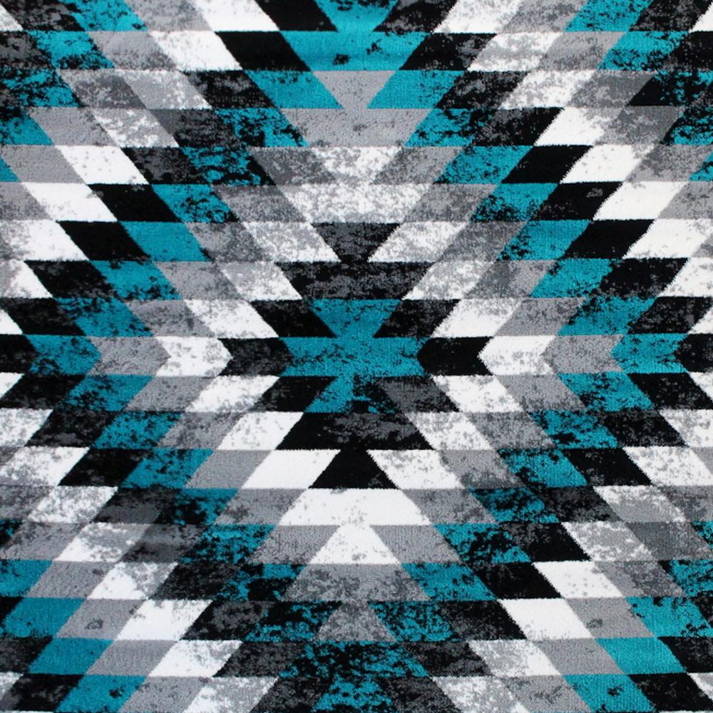 Teagan Collection Southwestern 4' x 5' Turquoise Area Rug - Olefin Rug with Jute Backing - Entryway, Living Room, Bedroom. Picture 7