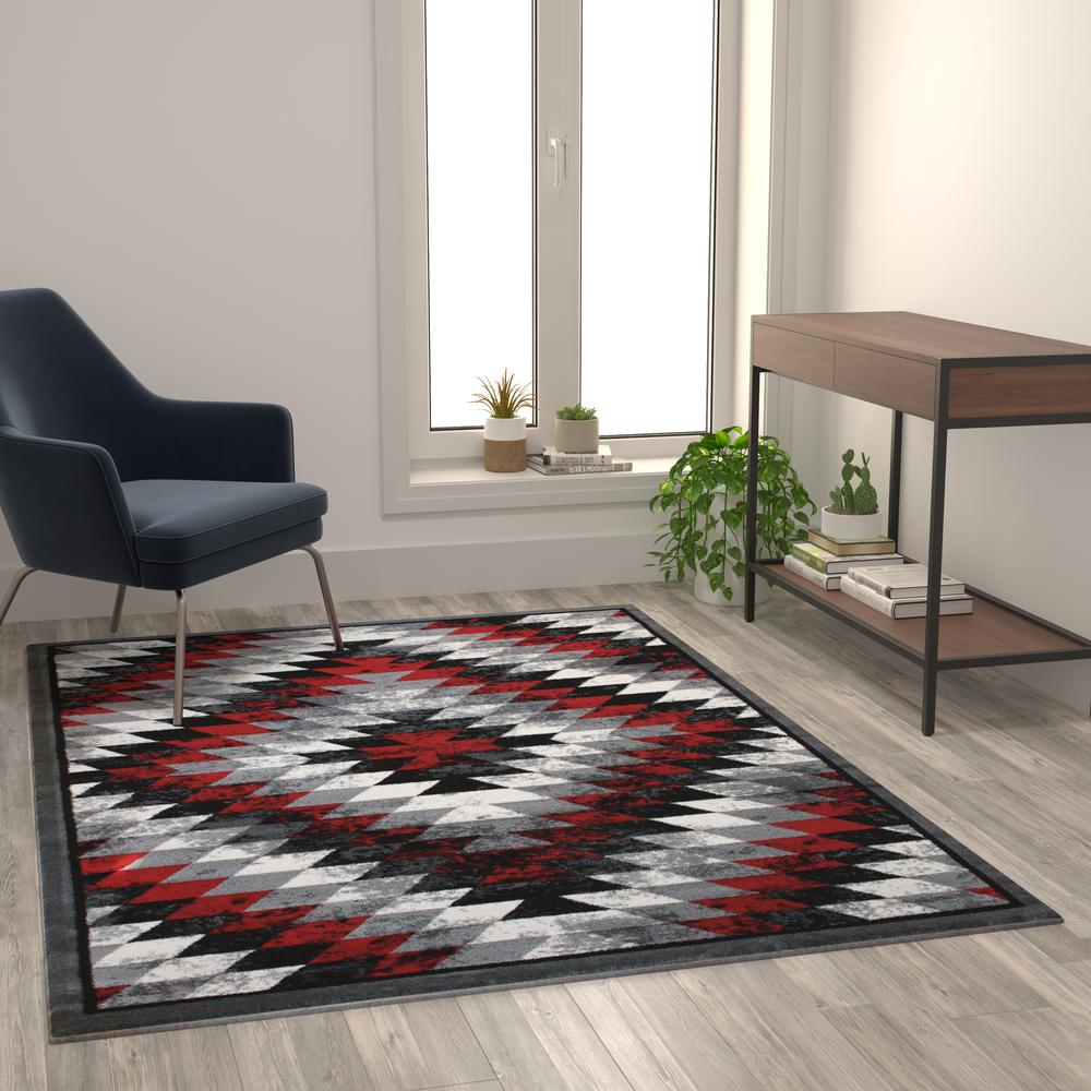 Southwestern 5' x 7' Red Area Rug - Olefin Rug with Jute Backing. Picture 2