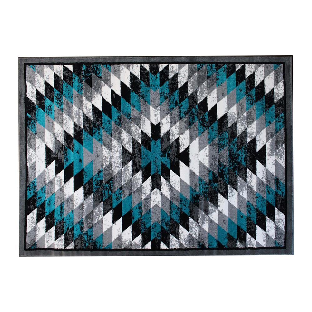 Southwestern 5' x 7' Turquoise Area Rug - Olefin Rug with Jute Backing. Picture 1