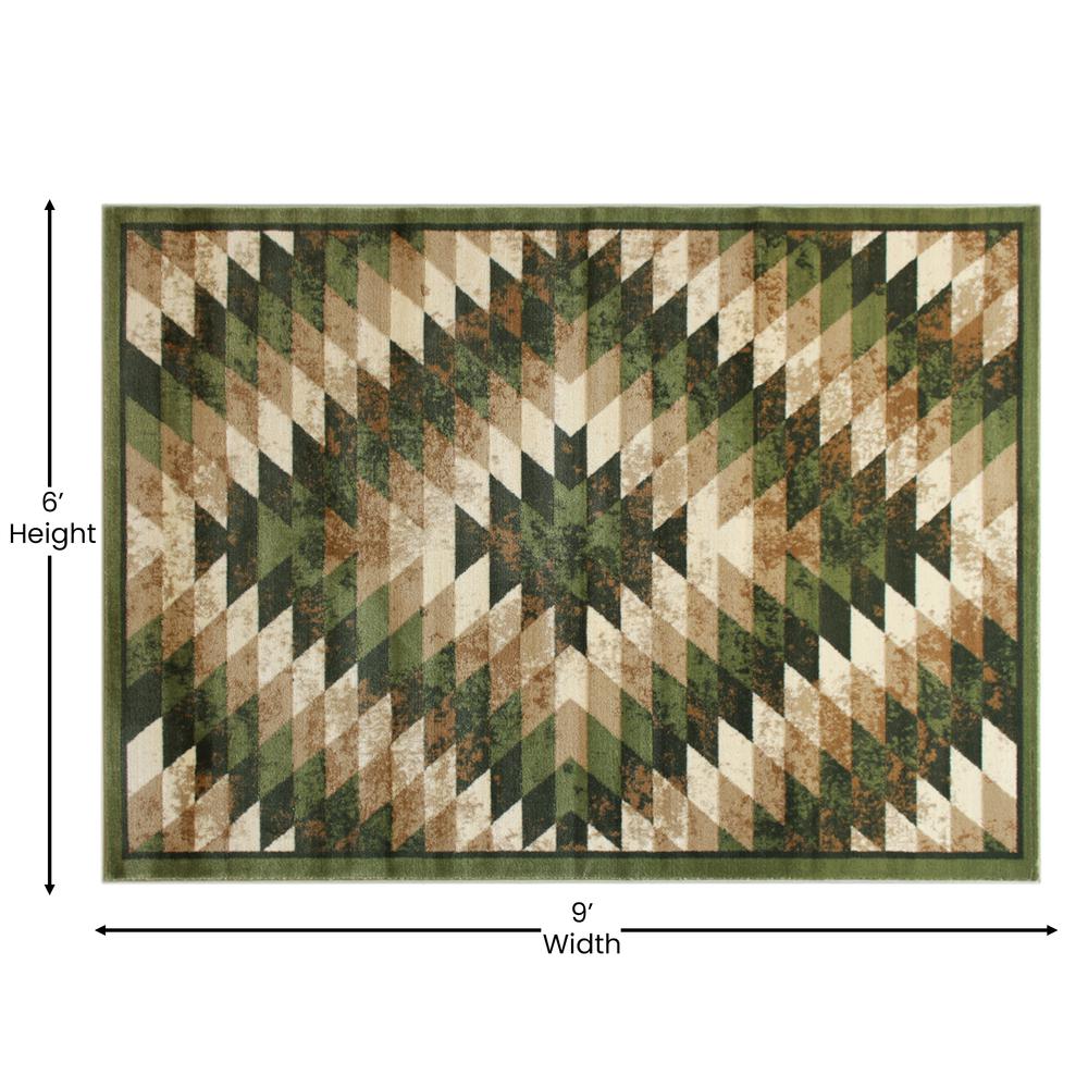 Teagan Collection Southwestern 6' x 9' Green Area Rug - Olefin Rug with Jute Backing - Entryway, Living Room, Bedroom. Picture 4
