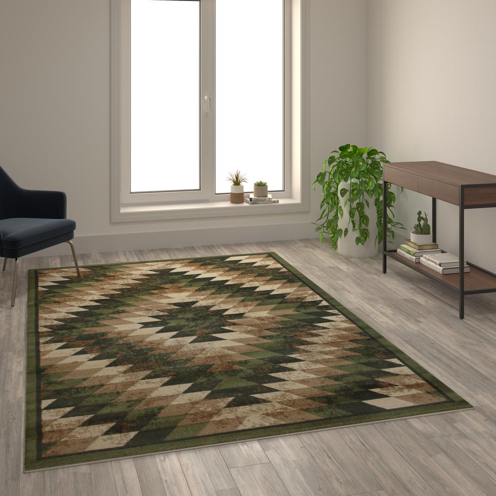 Teagan Collection Southwestern 6' x 9' Green Area Rug - Olefin Rug with Jute Backing - Entryway, Living Room, Bedroom. Picture 2