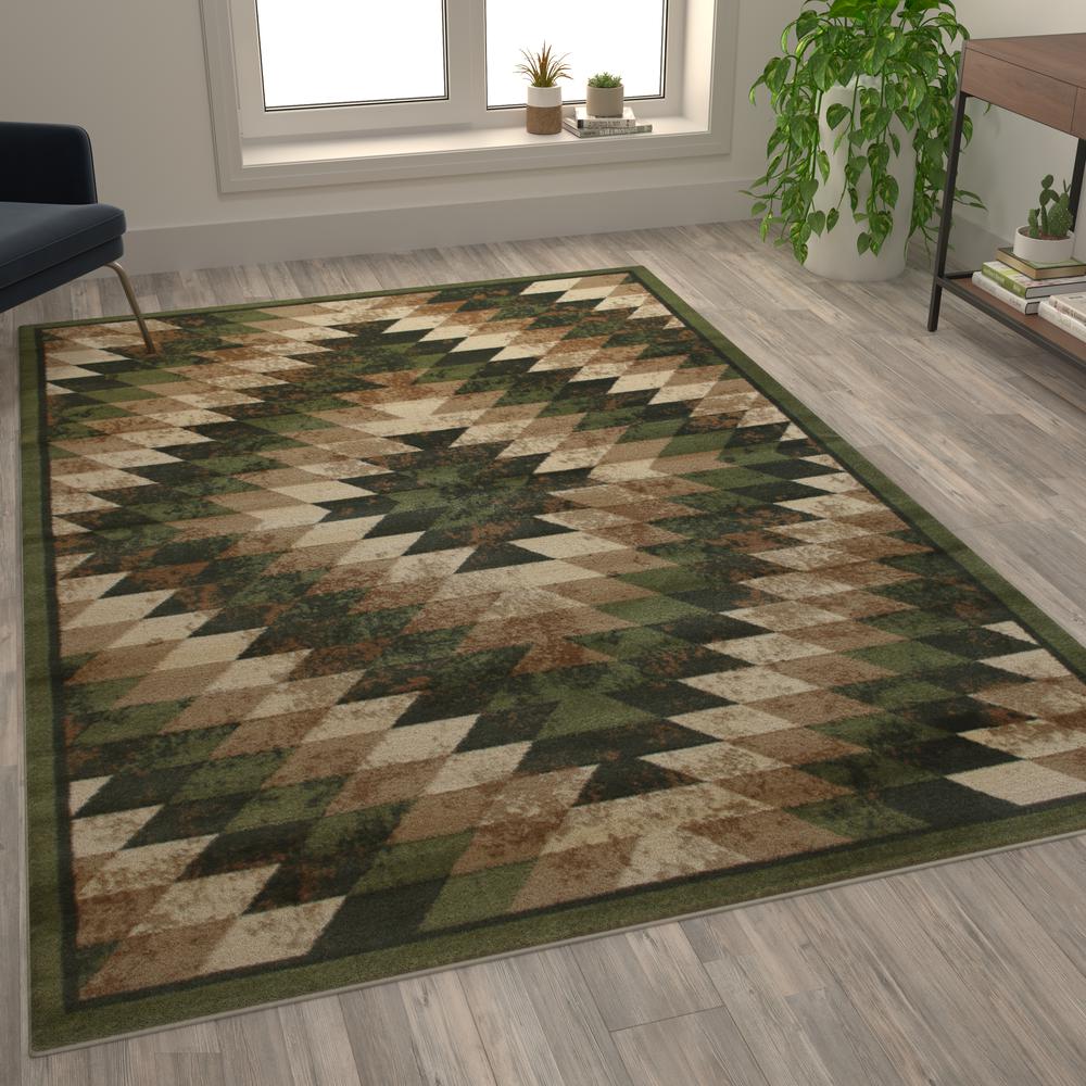 Teagan Collection Southwestern 6' x 9' Green Area Rug - Olefin Rug with Jute Backing - Entryway, Living Room, Bedroom. Picture 5