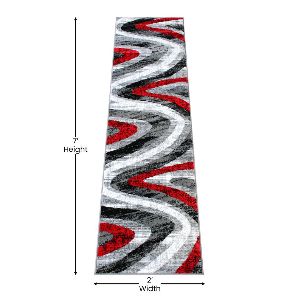 Modern 5' x 7' Red Waves Area Rug for Indoor Use. Picture 4